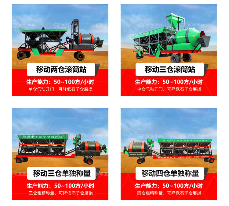 河南郑州百强公司移动滚筒混凝土搅拌站分类图片